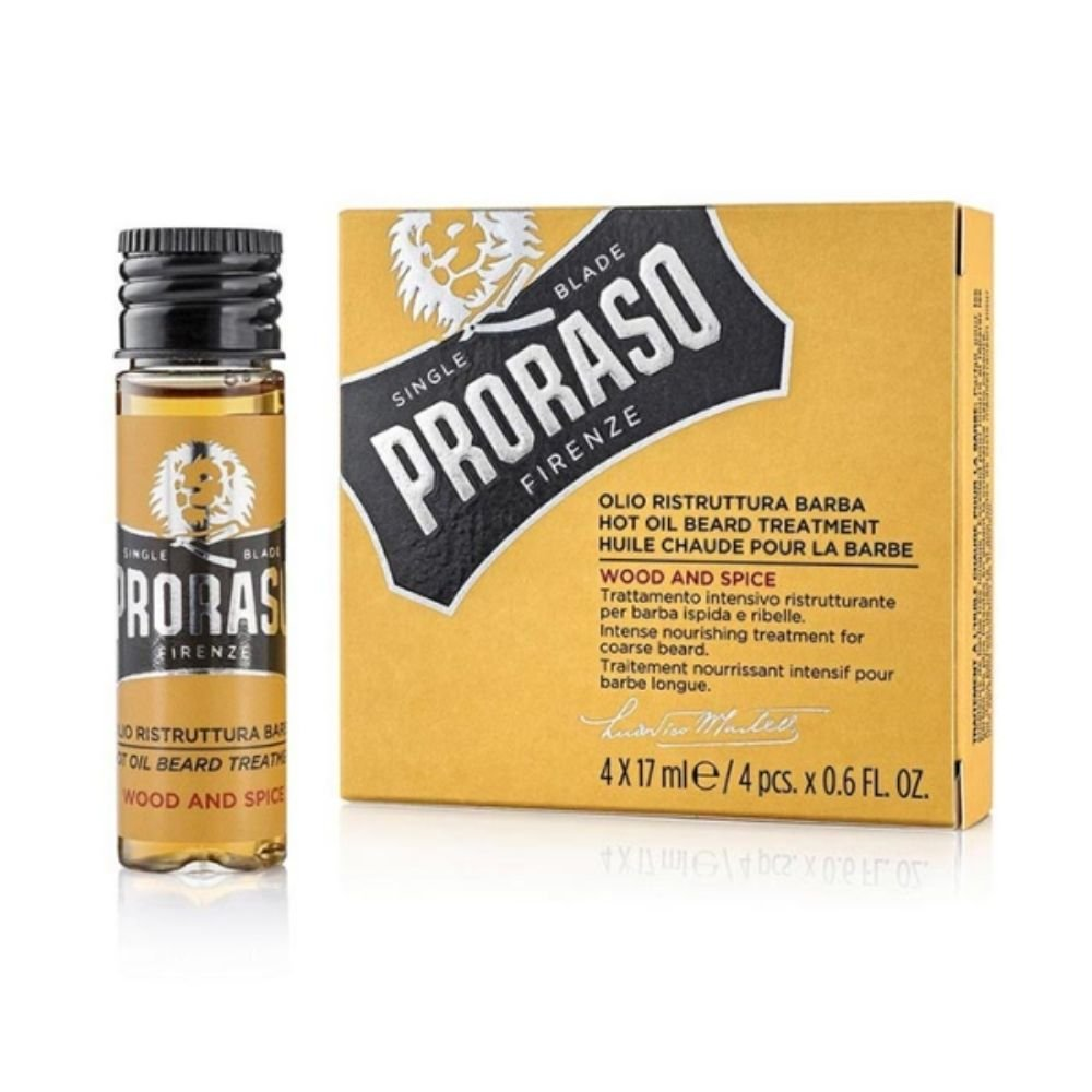 PRORASO OLIO A CALDO BARBA WOOD AND SPICE CONF.4PZ X 17ML ARANCIO