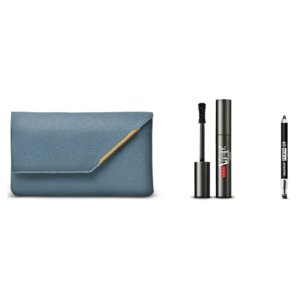 -PUPA CONF. POCHETTE+MASCARA VAMP EXPLOSIVE LASHES+MATITA OCCHI TRIPLO USO