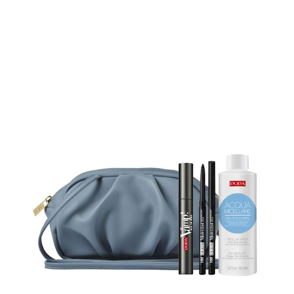 -PUPA CONF. POCHETTE+MASCARA VAMP ALL IN ONE+MATITA OCCHI+ACQUA MICELLARE 150ML