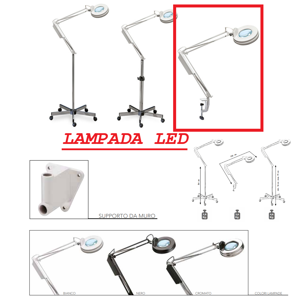 ELETTRO BEAUTY LAMPADA LUCE LED CON MORSETTO DA MURO LAMPADA 3 DIOTTRIE LF.LED3MU
