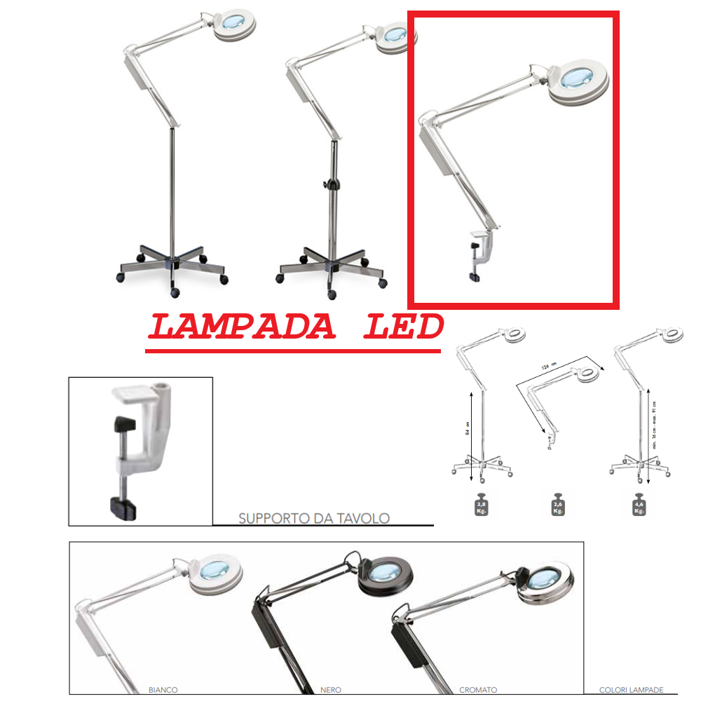 ELETTRO BEAUTY LAMPADA LUCE LED CON MORSETTO DA TAVOLO LAMPADA 3 DIOTTRIE LF.LED3TA