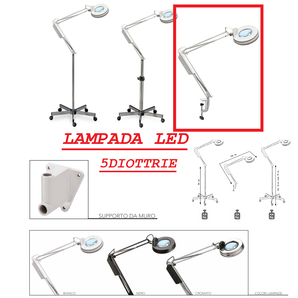 ELETTRO BEAUTY LAMPADA LUCE LED CON MORSETTO DA MURO LAMPADA 5 DIOTTRIE LF.LED5MU
