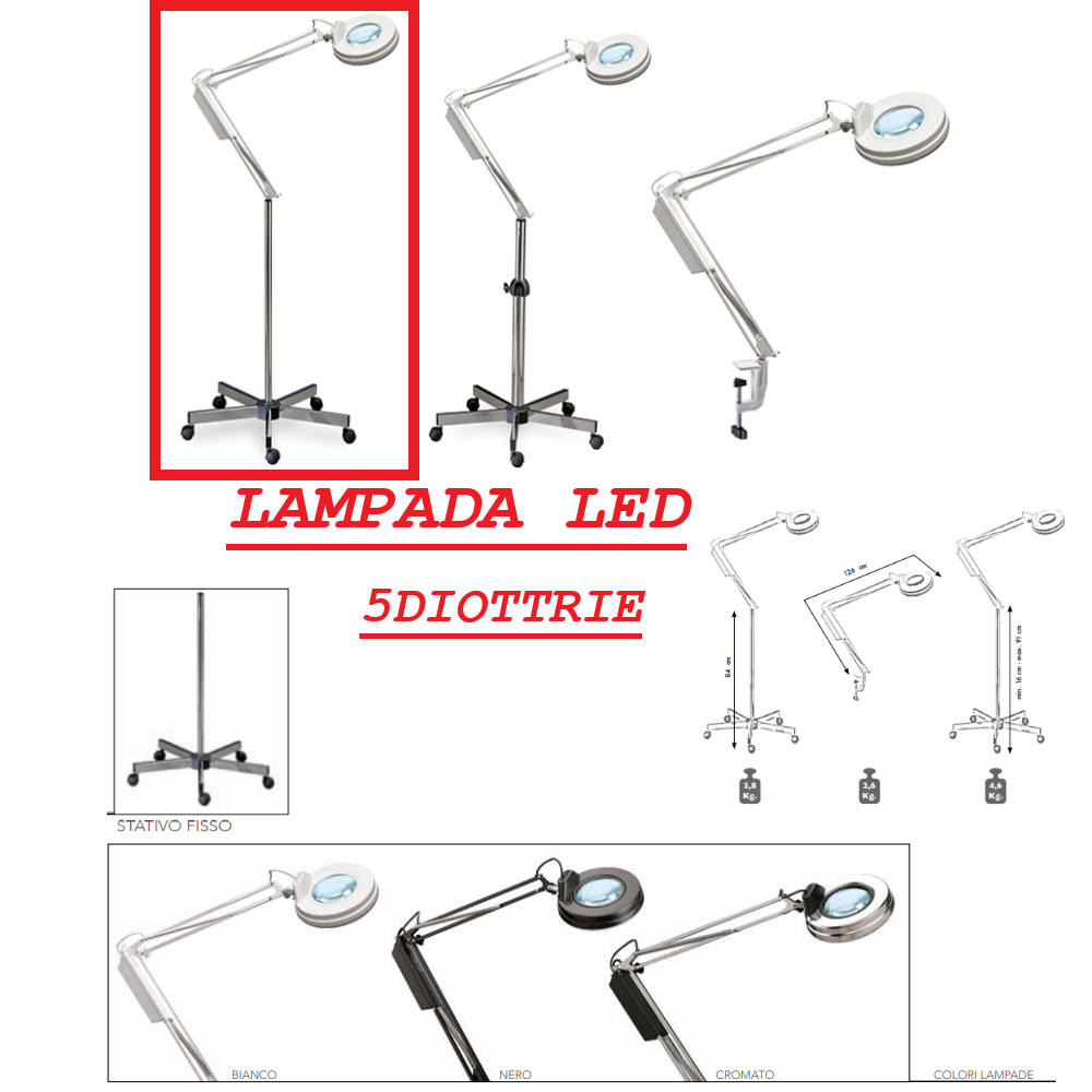 ELETTRO BEAUTY LAMPADA LUCE LED CON STATIVO FISSO LAMPADA 5 DIOTTRIE LF.LED5ST1