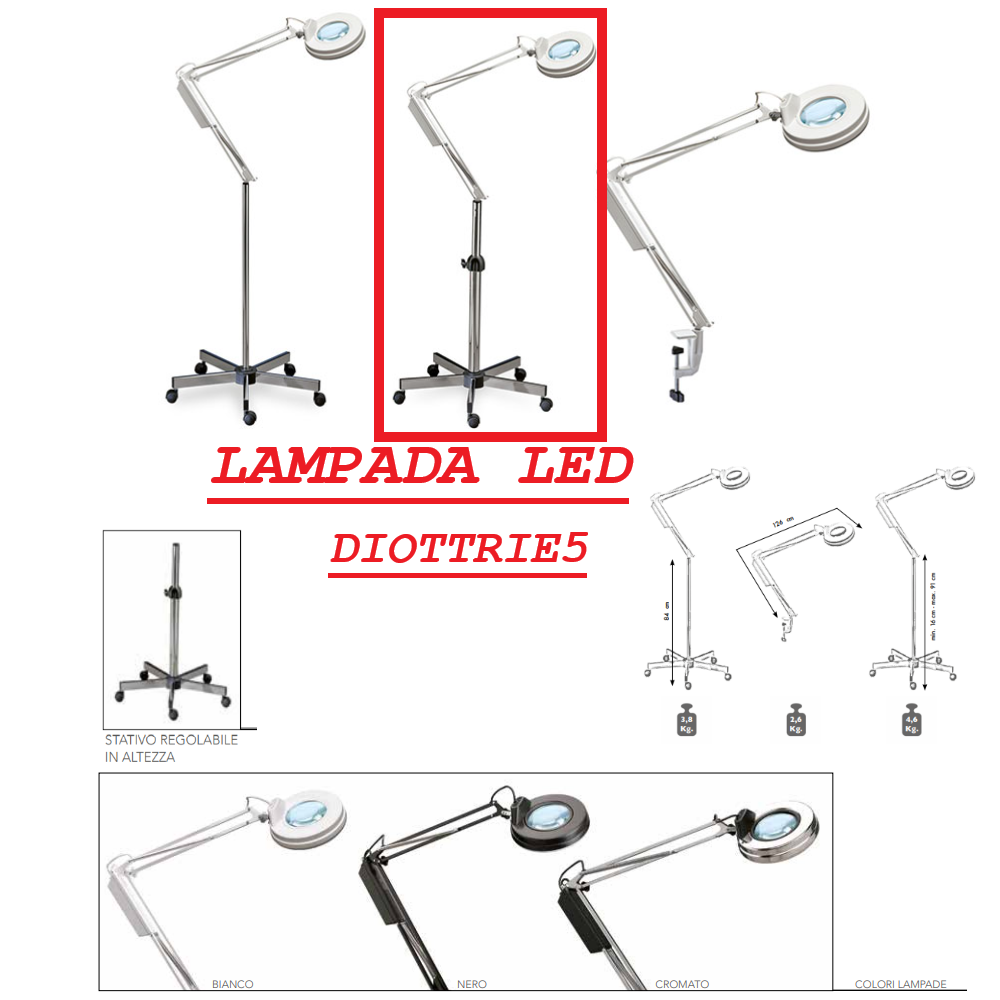 ELETTRO BEAUTY LAMPADA LUCE LED CON STATIVO REGOLABILE LAMPADA 5 DIOTTRIE LF.LED5ST2