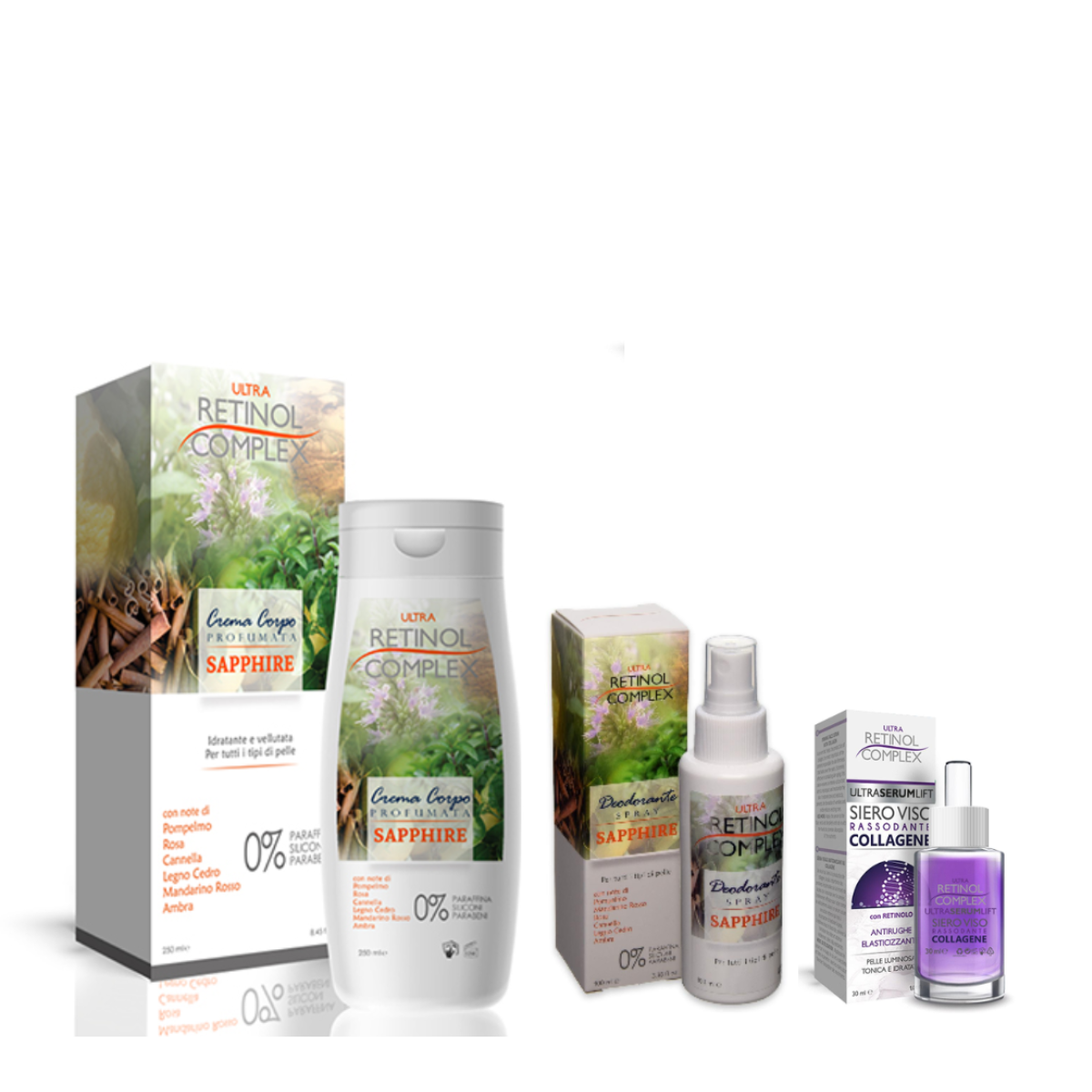 RETINOL COMPLEX CONF. CREMA CORPO 250ML+DEO SPRAY 100ML+SIERO VISO 30ML
