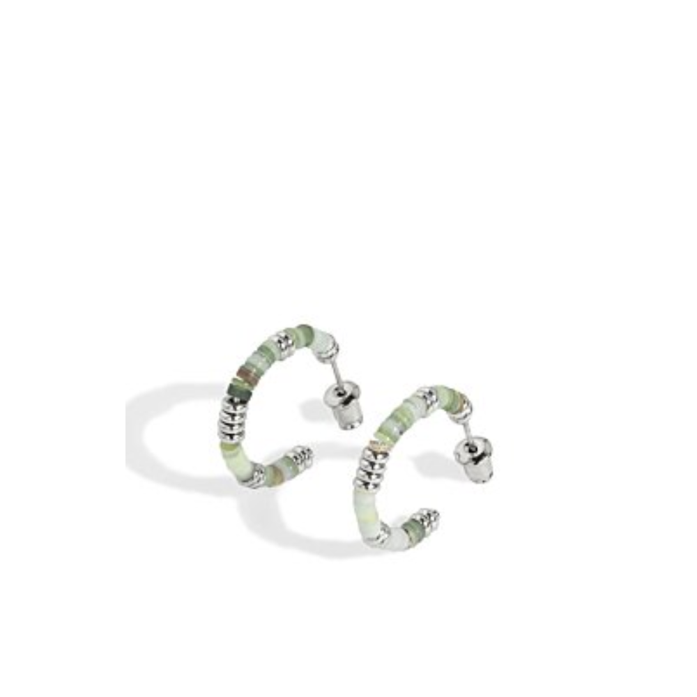 JOMA JEWELLERY ORECCHINI SUMMER SOLSTICE SILVER AND GREEN BEADED HOOPS 6003