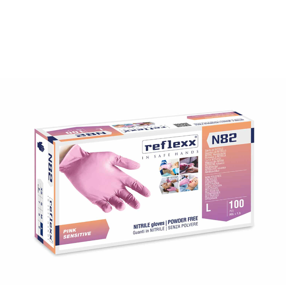REFLEXX N82 GUANTI NITRILE SENZA POLVERE ROSA 100PZ N82