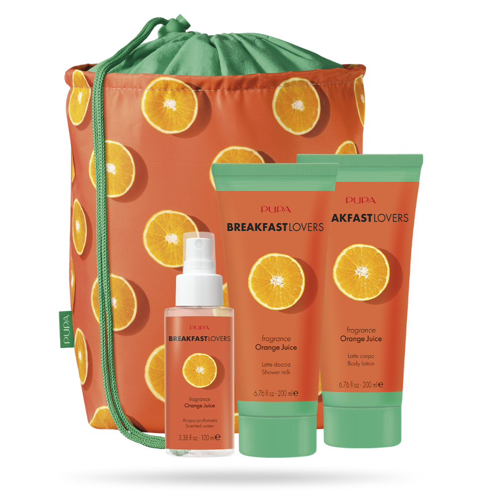 -PUPA CONFEZIONE BREAKFAST LOVERS 4 ORANGE JUICE LATTE DOCCIA+LATTE CORPO+PROFUMO+POCHETTE