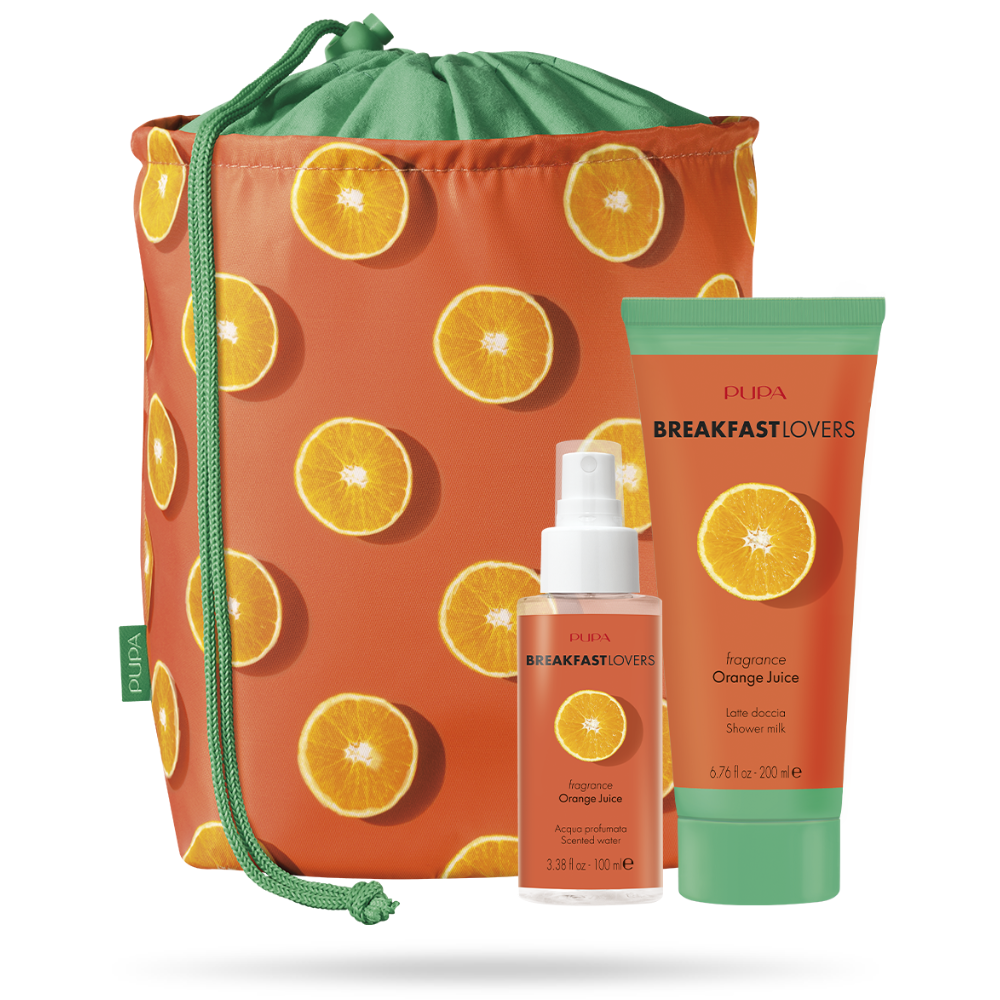 -PUPA CONFEZIONE BREAKFAST LOVERS 2 JUICE ORANGE LATTE DOCCIA+PROFUMO+POCHETTE