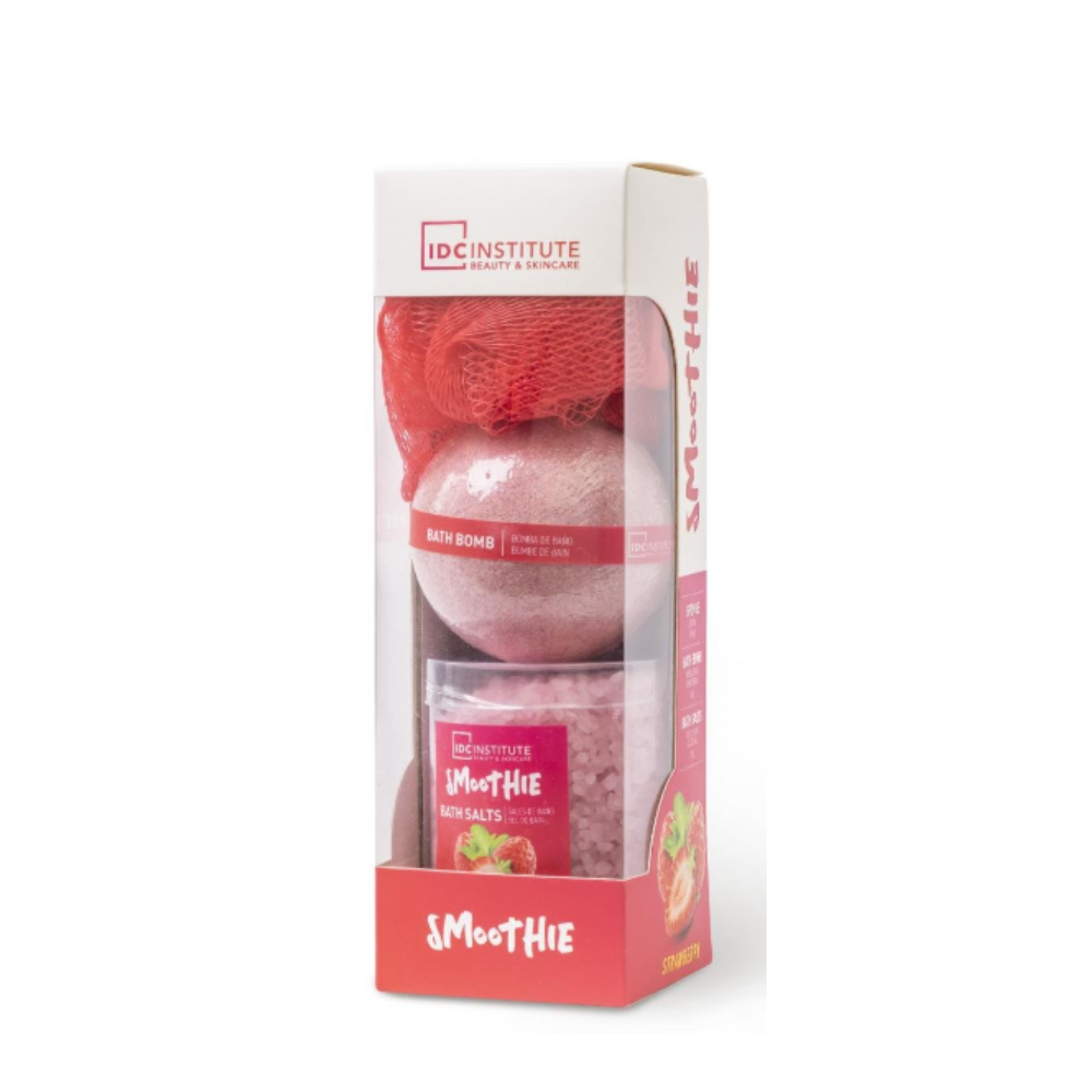 IDC INSTITUTE SMOOTHIE STRAWBERRY CONF. BATH BOMB+SALI DA BAGNO+ SPUGNA 99592