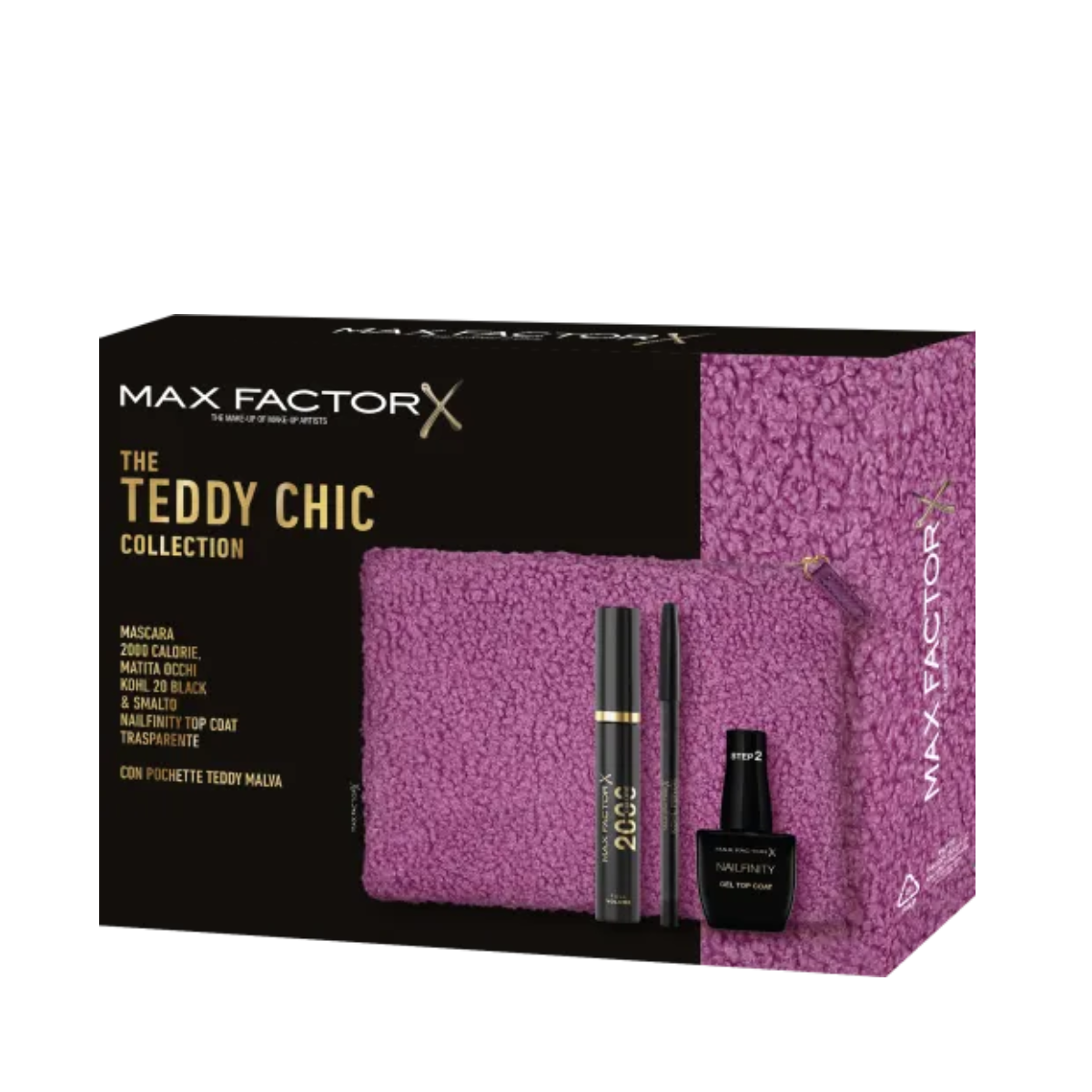 MAX FACTOR CONF. MASCARA 2000 CALORIE + MATITA OCCHI + SMALTO NAILFINITY + POCHETTE XFV005424