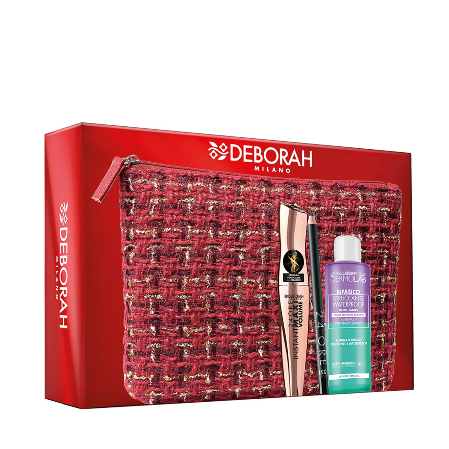 DEBORAH POCHETTE ROSSA FODERATA MASCARA+ MATITA+ STRUCCANTE