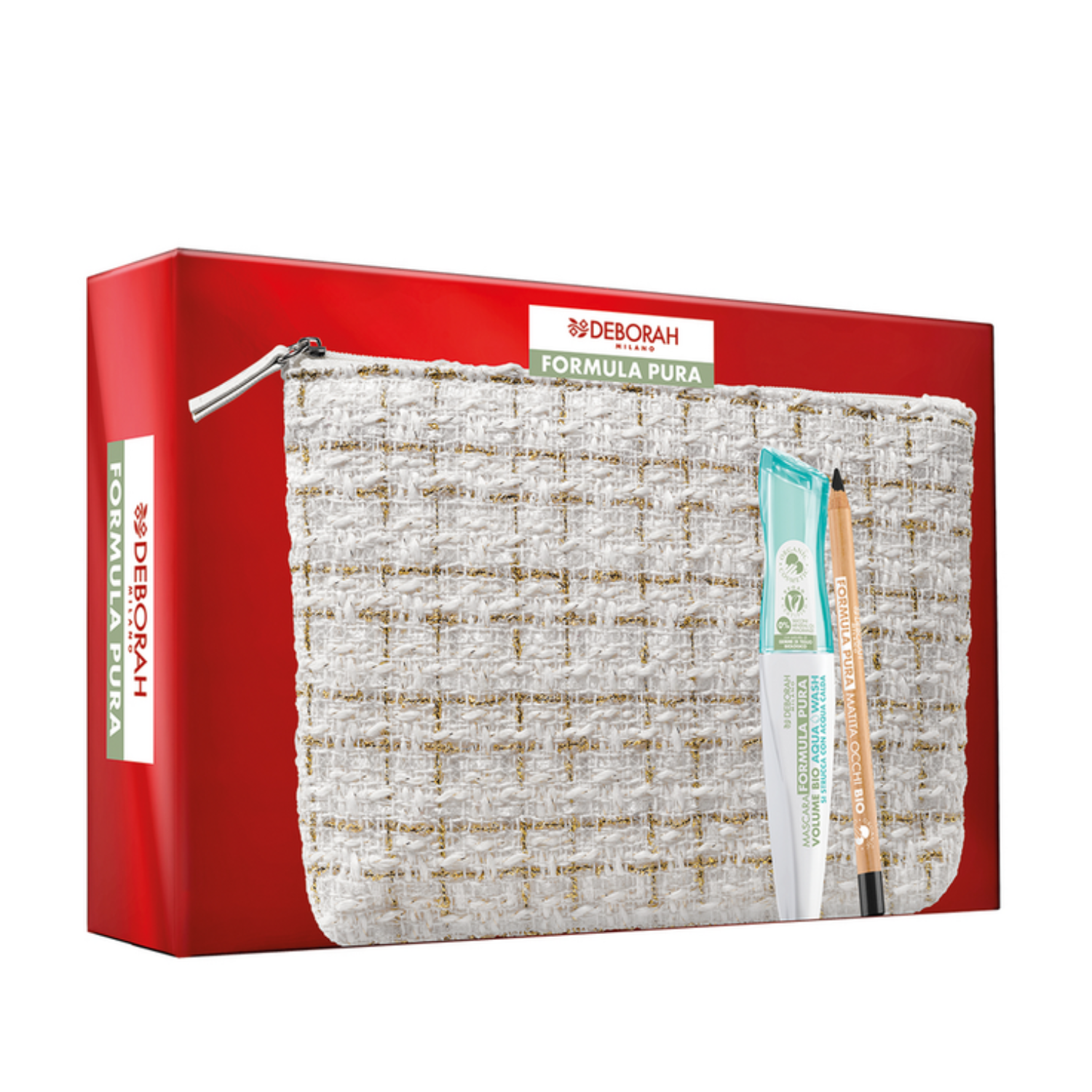 DEBORAH FORMULA PURA POCHETTE FODERATA BIANCO MASCARA FORMULA PURA AQUAWASH BIO + MATITA OCCHI BIO