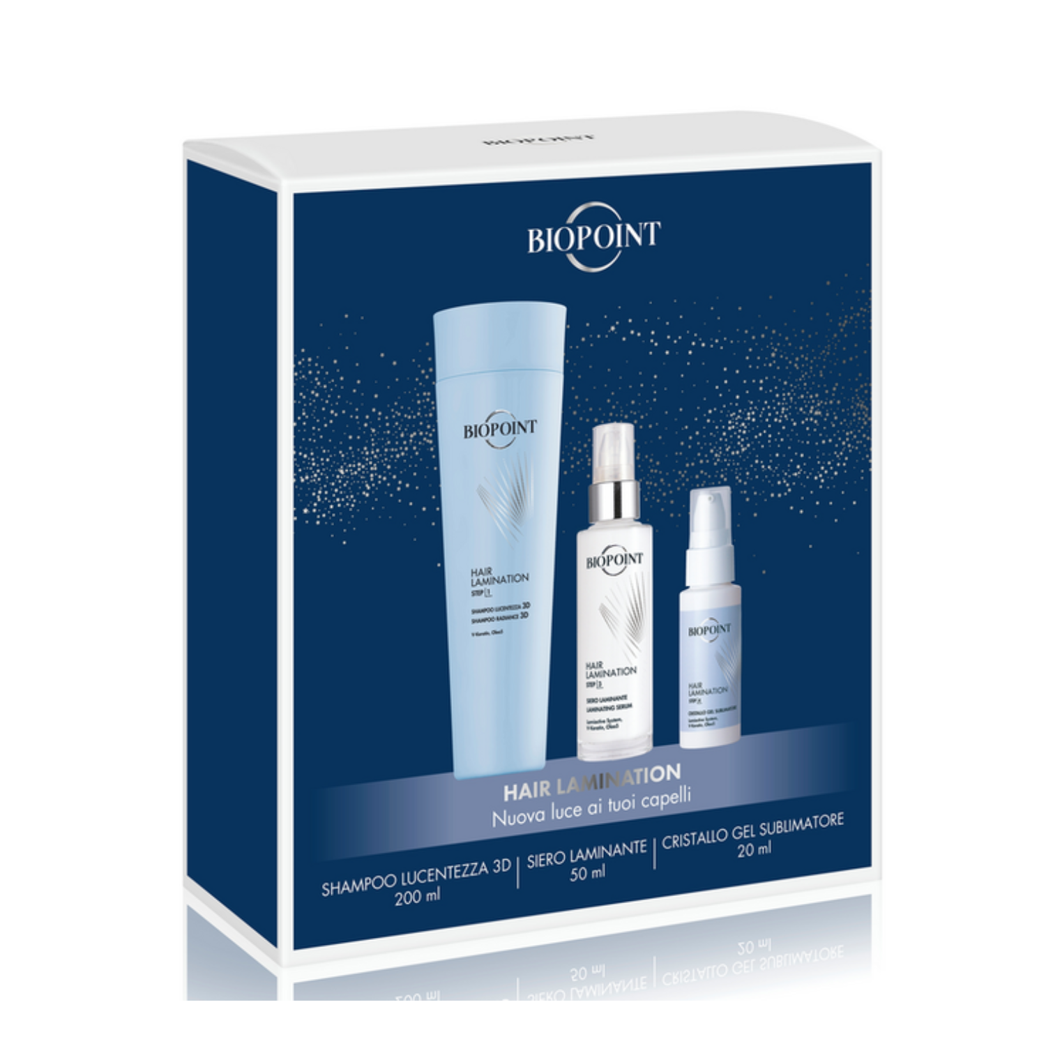 BIOPOINT COFANETTO SHAMPOO LUCENTEZZA 3D RADIANCE 3D 200 ML + SIERO LAMINANTE 50 ML + CRISTALLO GEL SUBLIMATORE 20 ML