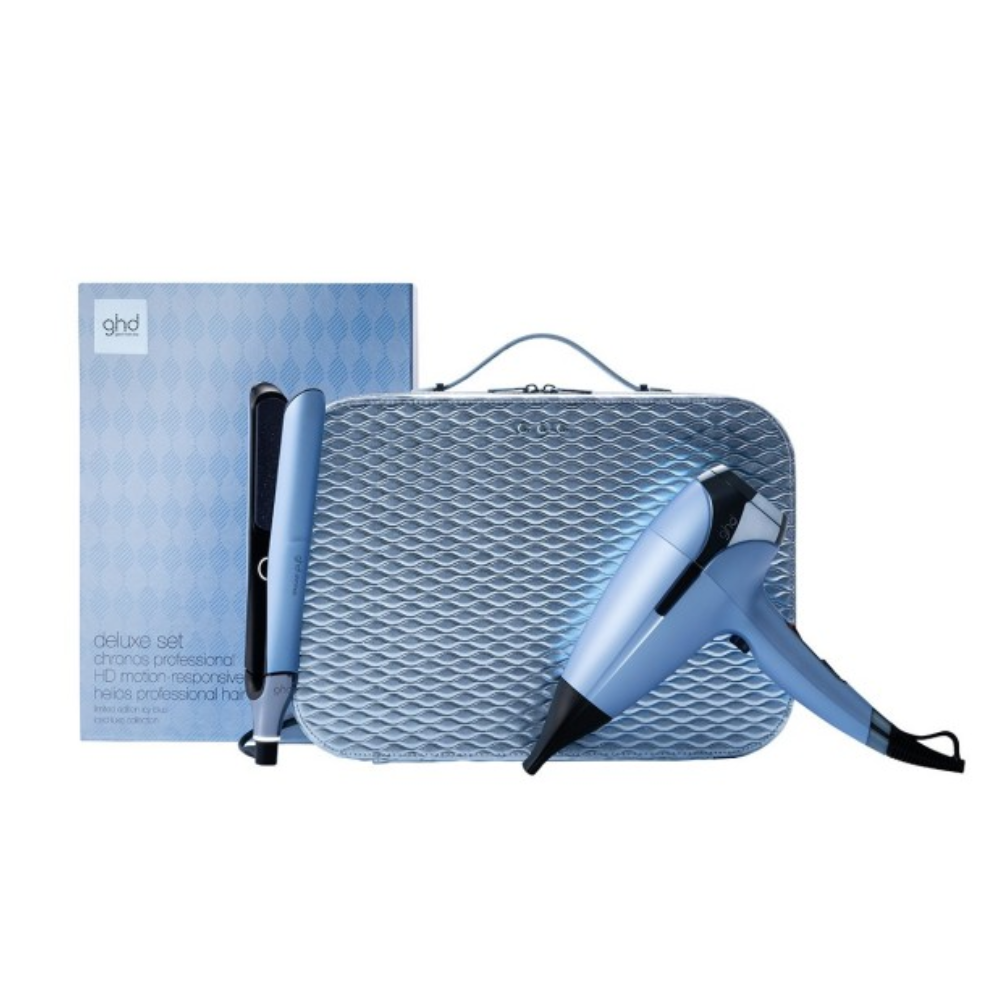 GHD DELUXE SET LIMITED EDITION PIASTRA CHRONOS + HELIOS ICY BLUE NATALE 2024