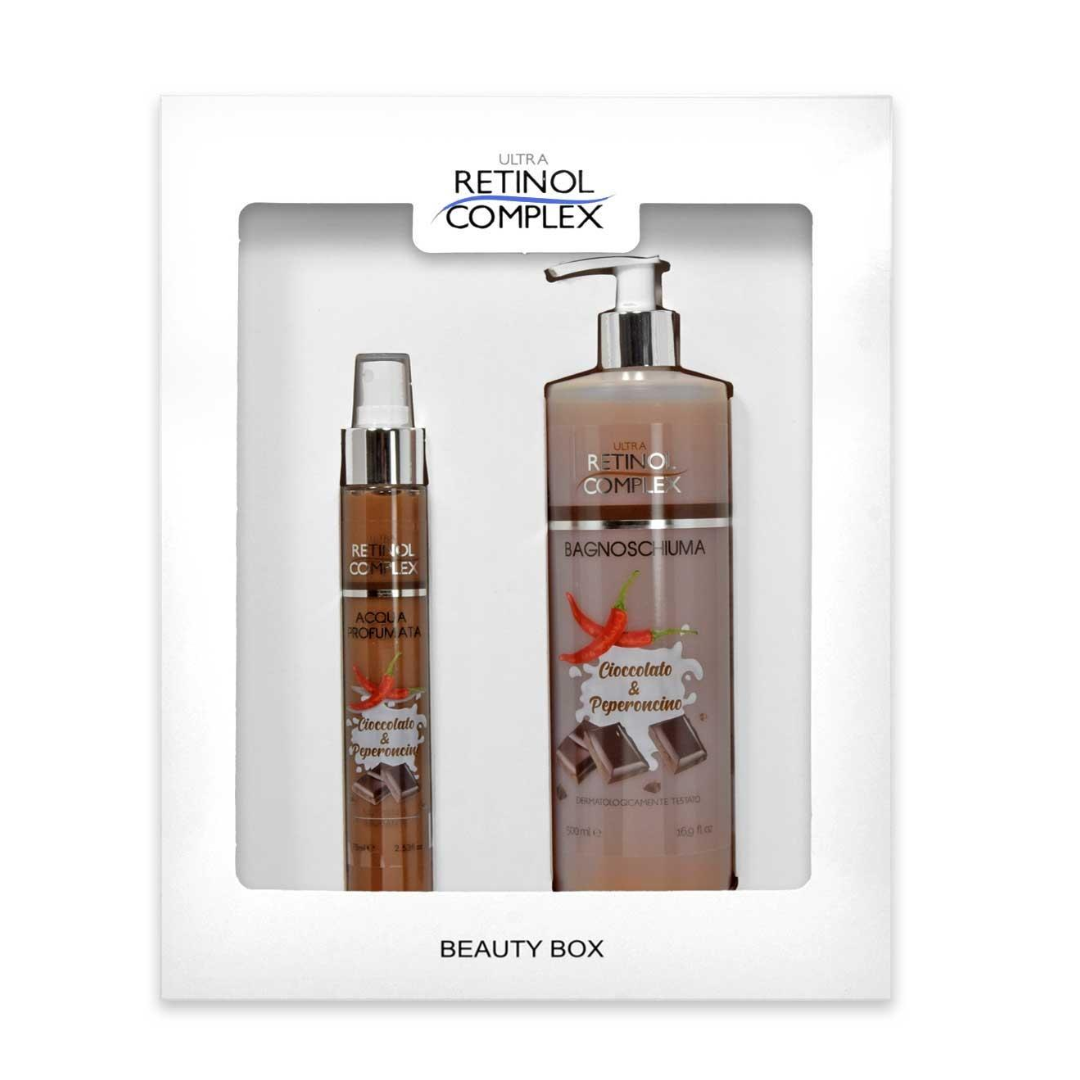 RETINOL COMPLEX BEAUTY BOX BAGNOSCHIUMA 500ML+ACQUA PROFUMATA 75ML CIOCCOLATO E PEPERONCINO