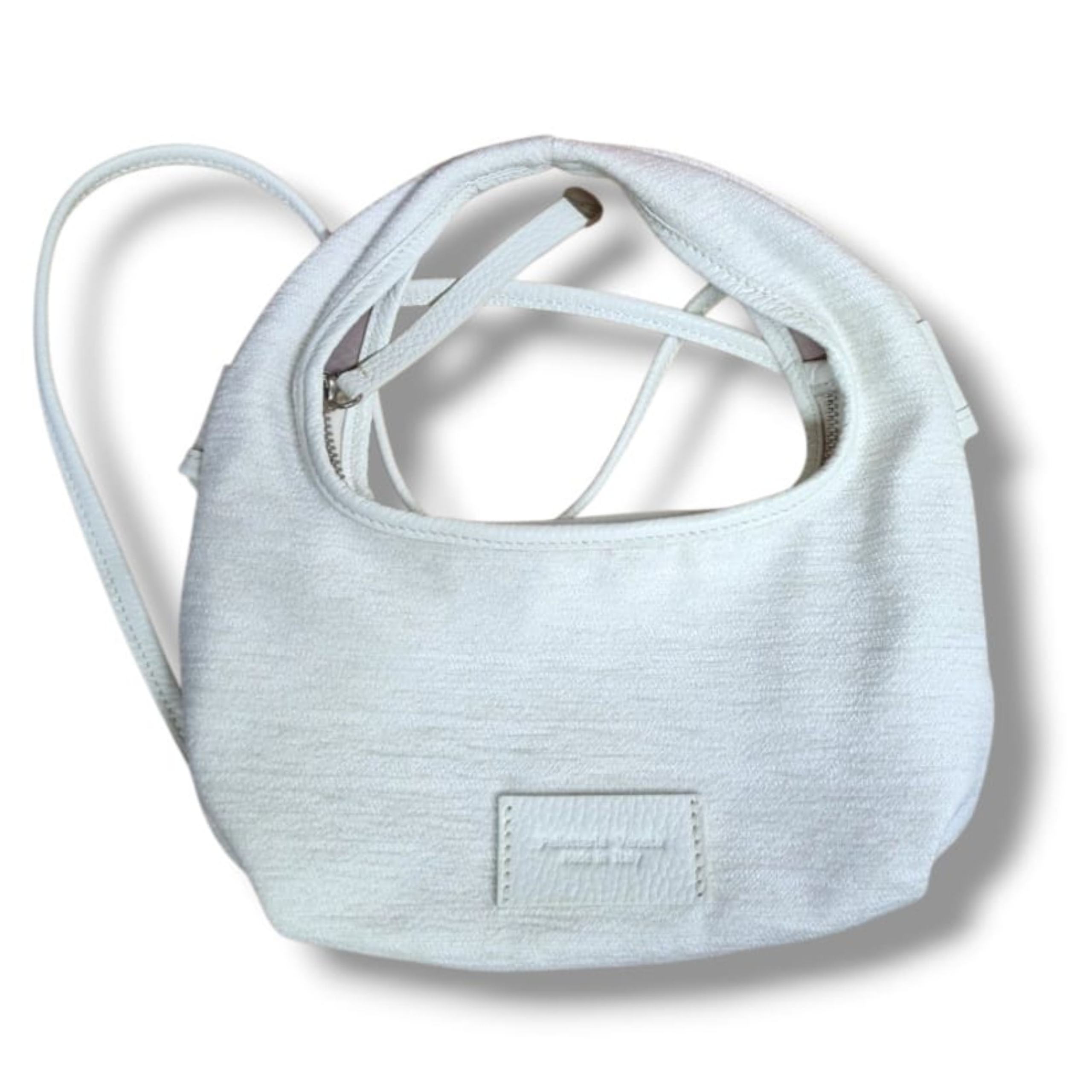 PELLETTERIA VENETA BORSA A TRACOLLA IN TESSUTO E PELLE DOLLARO LINEA LIDO BIANCO T25705-BIANCO