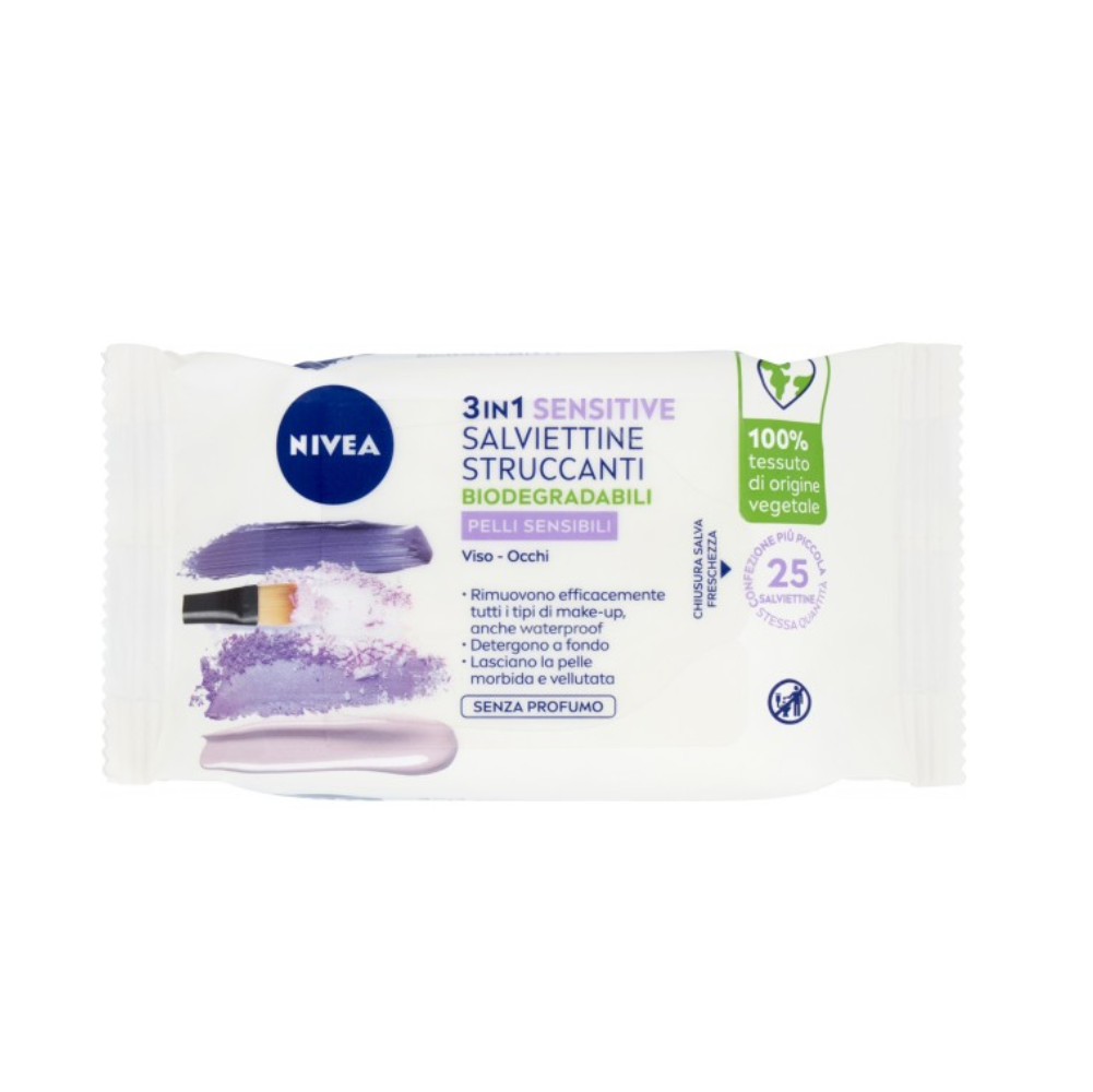 NIVEA SALVIETTINE STRUCCANTI 3IN1 SENSITIVE BIODEGRADABILI 25PZ