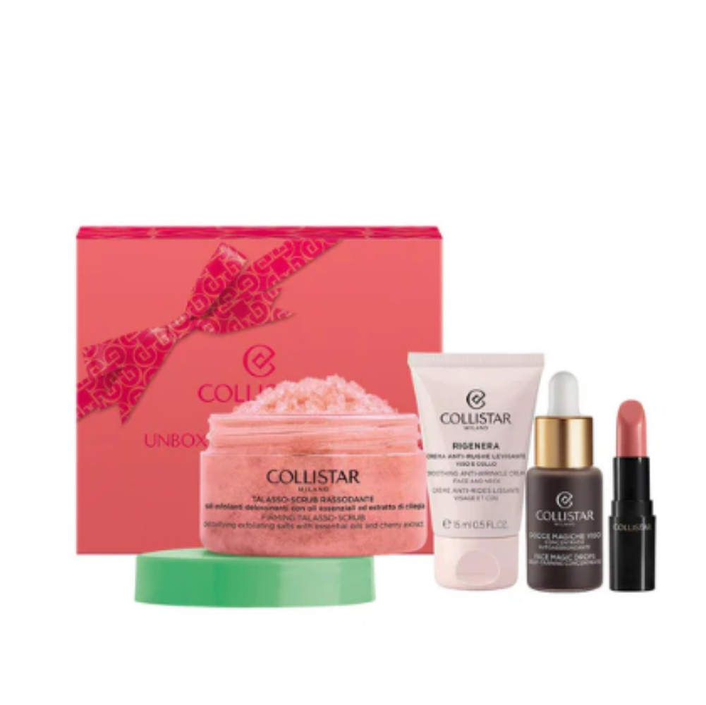 COLLISTAR UNBOX YOUR UNIQUENESS CONF. MINI ROSSETTO + TALASSO SCRUB + CREMA ANTI RUGHE + GOCCE MAGICHE VISO