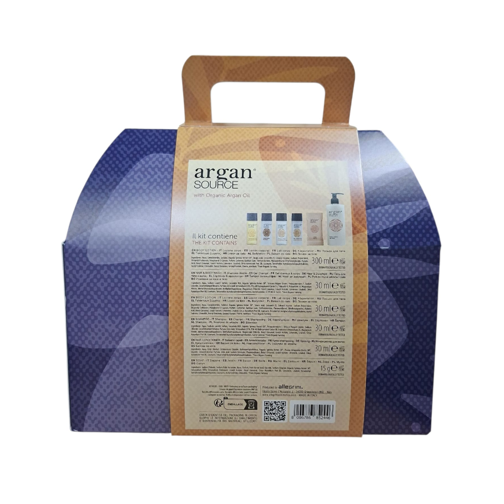 ALLEGRINI KIT PAMPERING ARGAN LOZIONE CORPO 300M0+ 30MLL+ SHAMPOO DOCCIA 30ML+ SHAMPOO 30ML+ BALSAMO CAPELLI 30ML+ SAPONETTA 026KITNPMP3