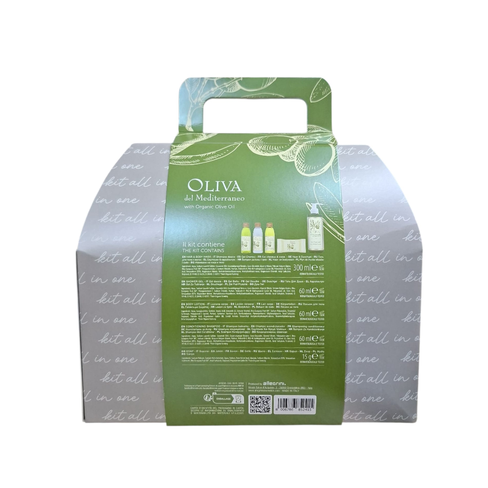 ALLEGRINI KIT ALL IN ONE OLIVA DEL MEDITERRANEO SHAMPOO DOCCIA 300ML+ GEL DOCCIA 60ML+ LOZIONE CORPO 60ML+ SHAMPOO BALSAMO 60ML+ SAPONETTA 026KITNAIO5