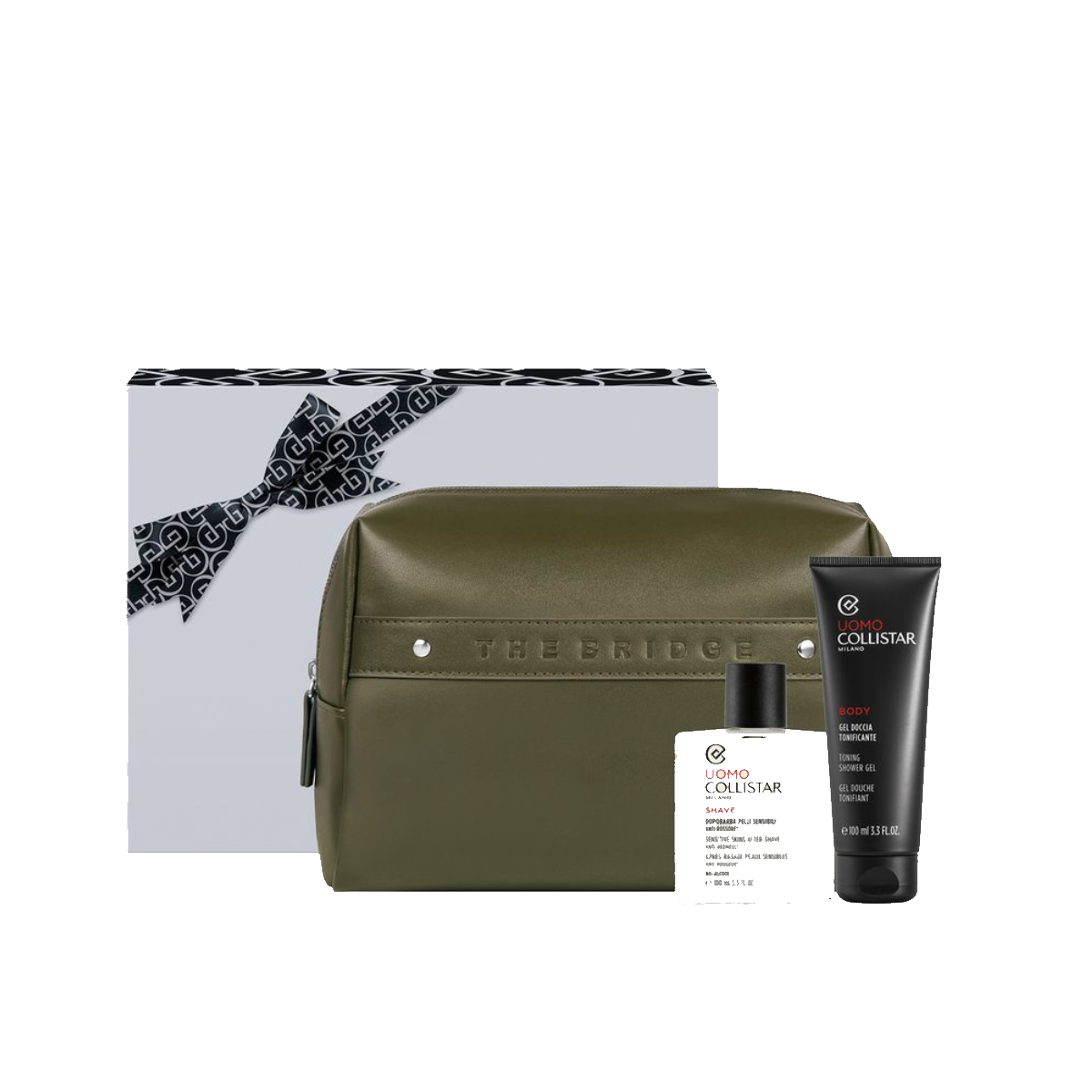 COLLISTAR UNBOX YOUR STYLE CONF. UOMO POCHETTE THE BRIDGE + DOPOBARBA PELLI SENSIBILI ANTI ROSSORE+ GEL DOCCIA TONIFICANTE