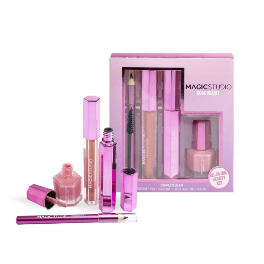 MAGIC STUDIO ROSE QUARTZ COMPLETE GLAM CONF. EYELINER PEN+ MASCARA+ LIP GLOSS+ NAIL POLISH 44236