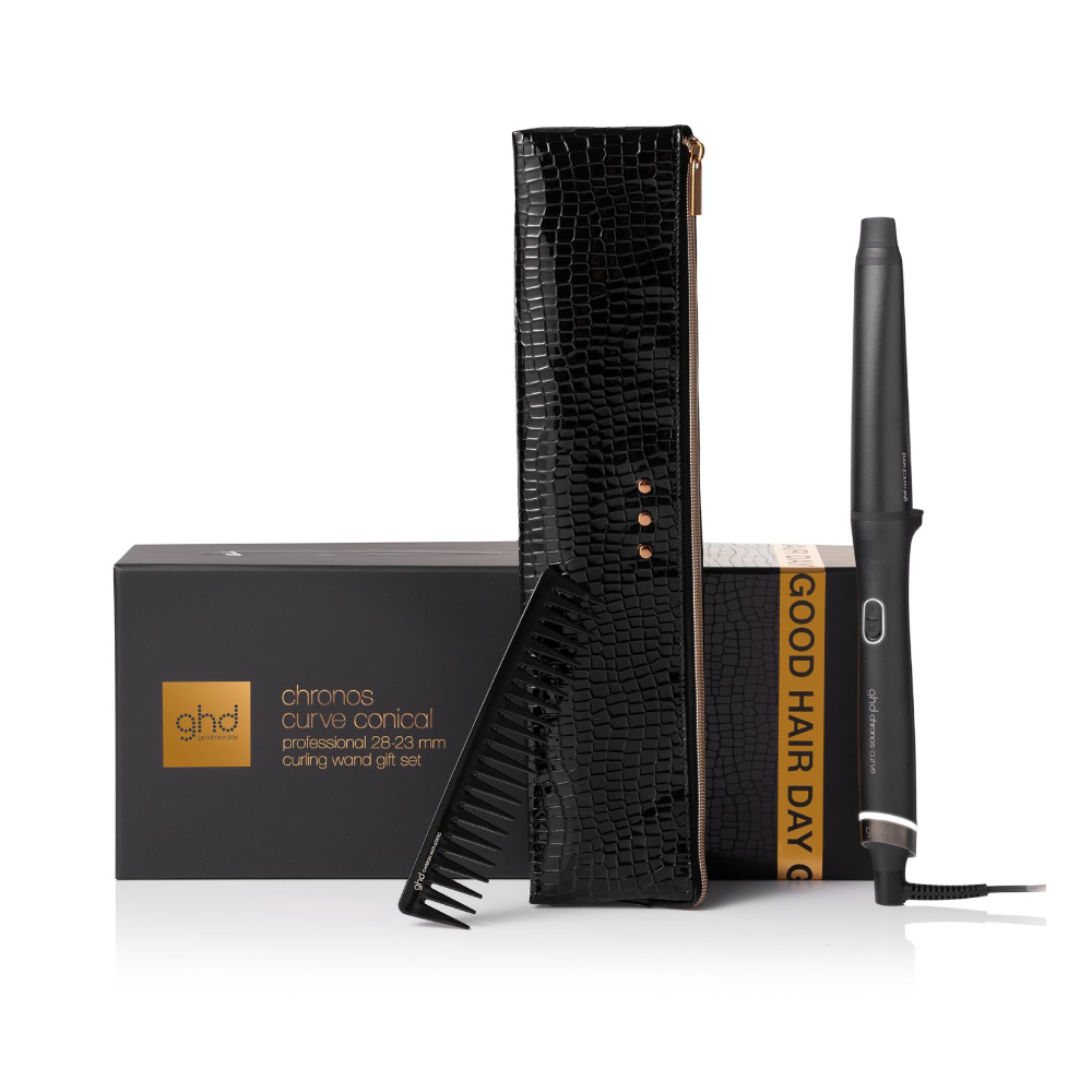 GHD FERRO CHRONOS CURVE CONICAL WAND GIFT SET CON POCHETTE