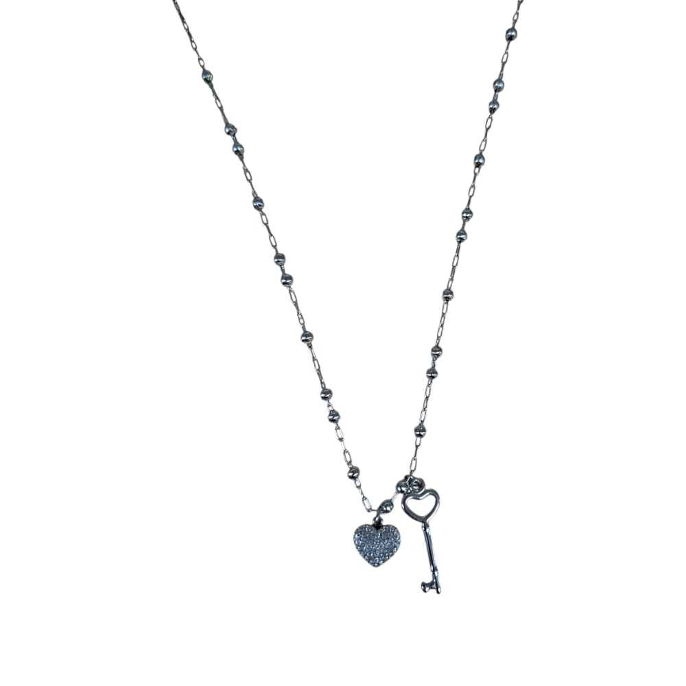 FILO DICIOTTO COLLANA IN ACCIAIO CIONDOLO CUORE CON CHIAVE ARGENTO LINEA 180 26.000
