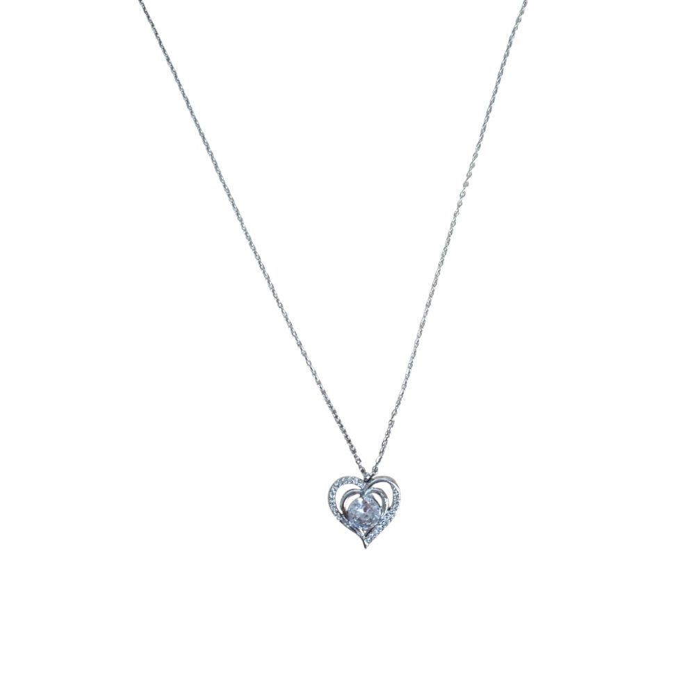 FILO DICIOTTO COLLANA IN ACCIAIO CIONDOLO CUORE CON BRILLANTINO ARGENTO LINEA 180 26.000