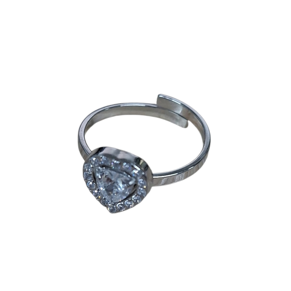 FILO DICIOTTO ANELLO IN ACCIAIO CUORE CON BRILLANTINI ARGENTO LINEA 180 26.000