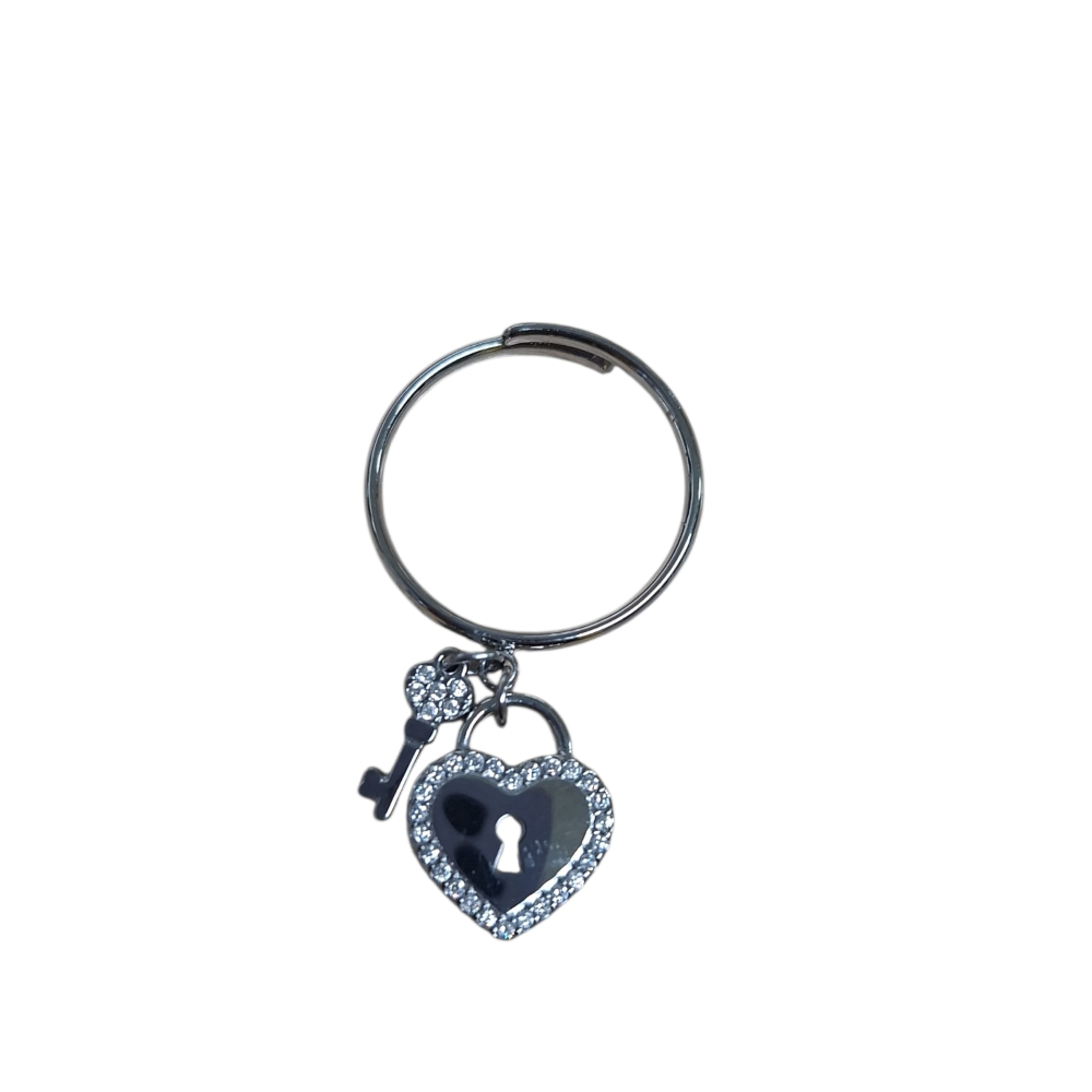 FILO DICIOTTO ANELLO IN ACCIAIO CUORE CON CHIAVI ARGENTO LINEA 180 26.000