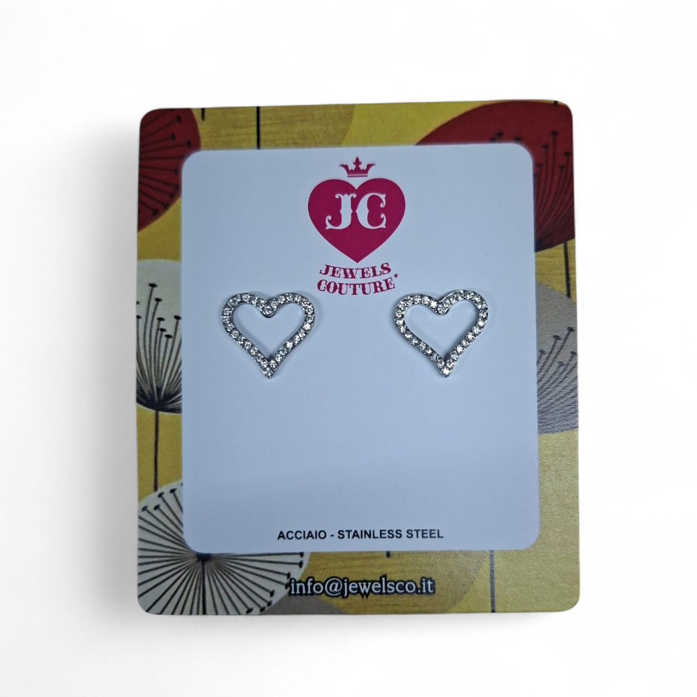 FILO DICIOTTO ORECCHINI IN ACCIAIO CUORE CON STRASS ARGENTO LINEA 180 26.000