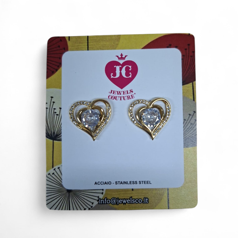 FILO DICIOTTO ORECCHINI IN ACCIAIO CUORE CON BRILLANTINO ORO LINEA 180 26.000