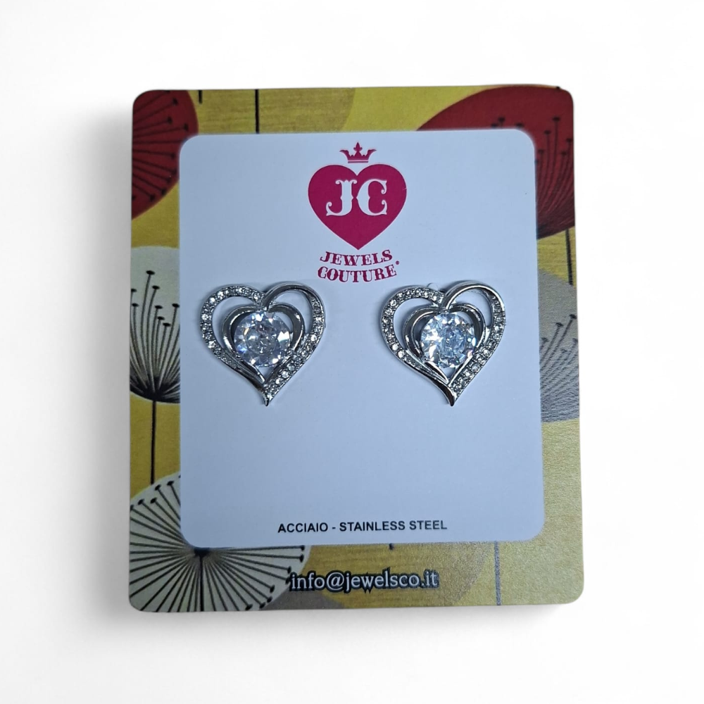FILO DICIOTTO ORECCHINI IN ACCIAIO CUORE CON BRILLANTINO ARGENTO LINEA 180 26.000