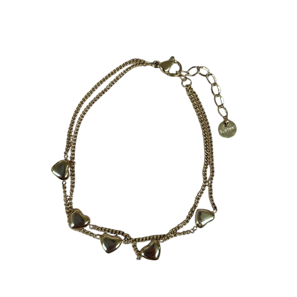 FILO DICIOTTO BRACCIALE IN ACCIAIO CIONDOLI CUORI ORO LINEA 180 26.000