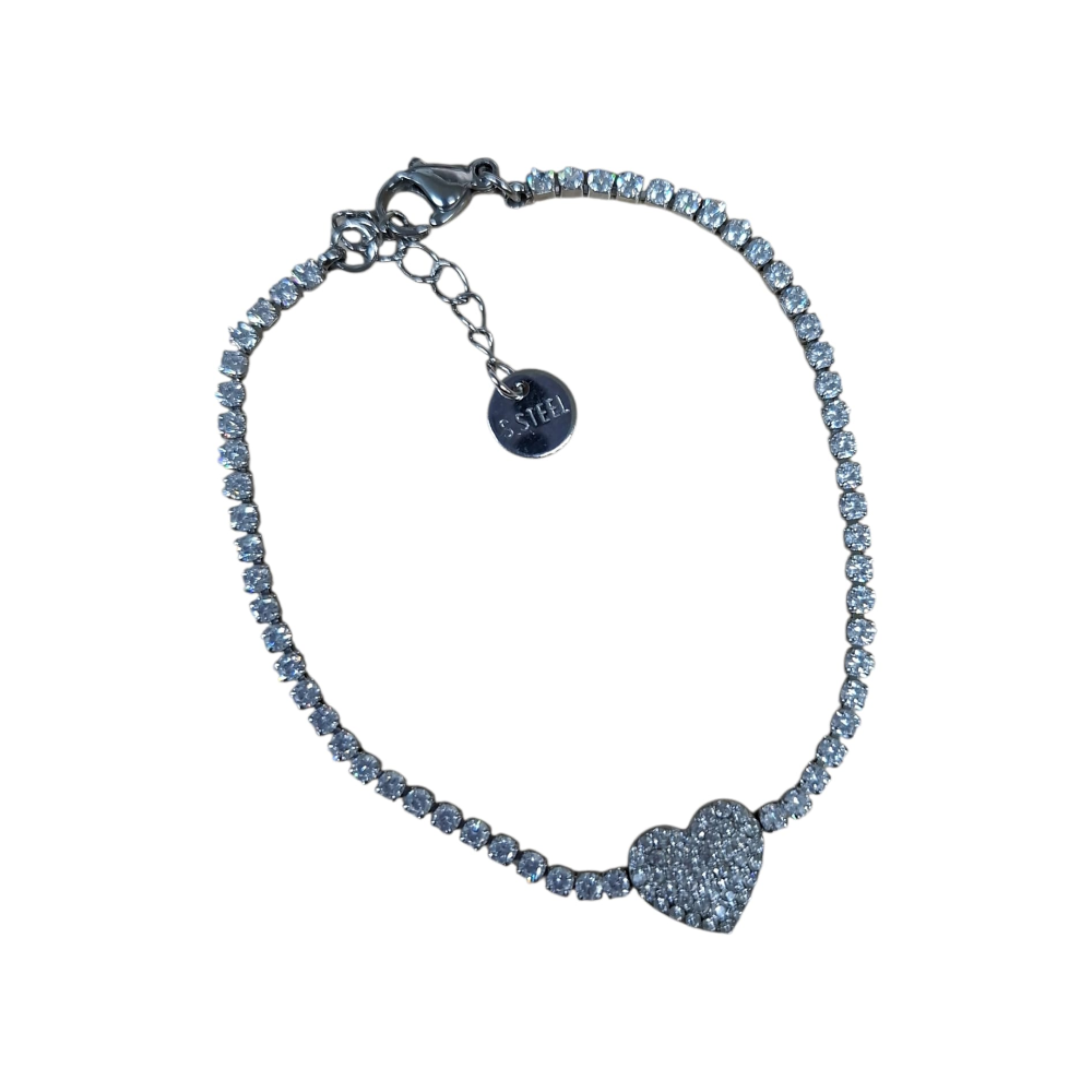 FILO DICIOTTO TENNIS IN ACCIAIO CON CIONDOLO CUORE ARGENTO LINEA 180 26.000