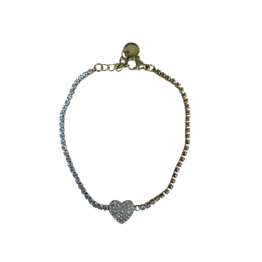 FILO DICIOTTO TENNIS IN ACCIAIO CON CIONDOLO CUORE ORO LINEA 180 26.000