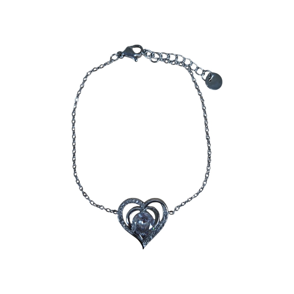 FILO DICIOTTO BRACCIALE IN ACCIAIO CIONDOLO CUORE CON BRILLANTINO ARGENTO LINEA 180 26.000