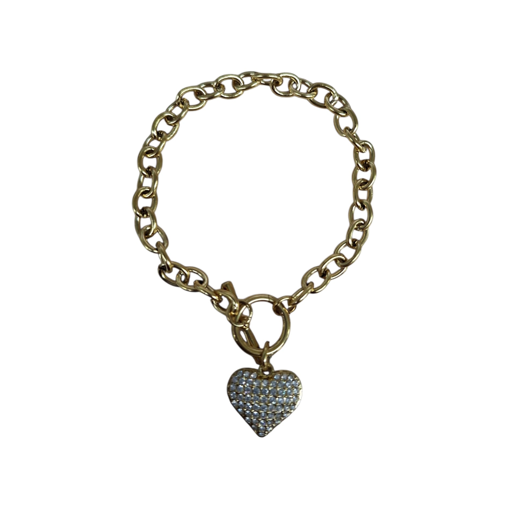FILO DICIOTTO BRACCIALE IN ACCIAIO CIONDOLO CUORE CON BRILLANTINI ORO LINEA 180 26.000