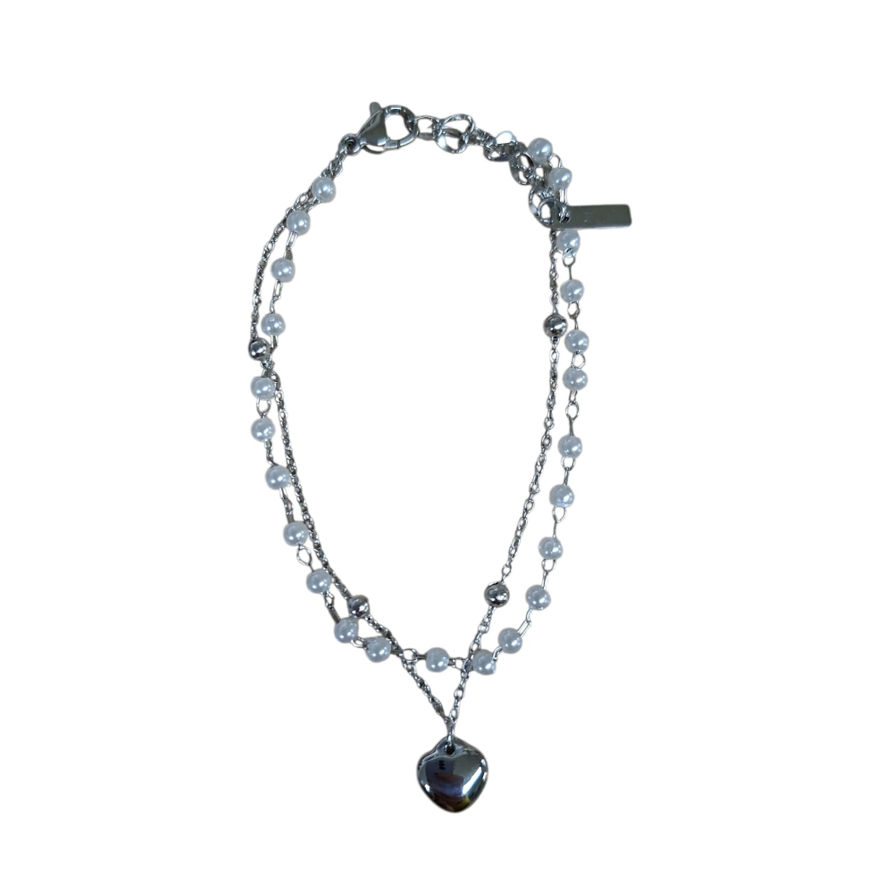 FILO DICIOTTO BRACCIALE IN ACCIAIO CIONDOLO CUORE CON BRILLANTINI ARGENTO LINEA 180 26.000