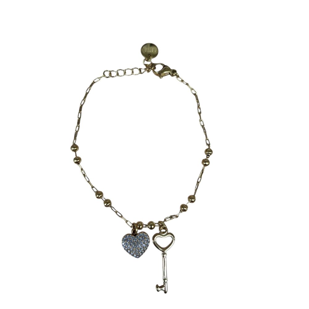 FILO DICIOTTO BRACCIALE IN ACCIAIO CIONDOLO CUORE CON CHIAVE ORO LINEA 180 26.000