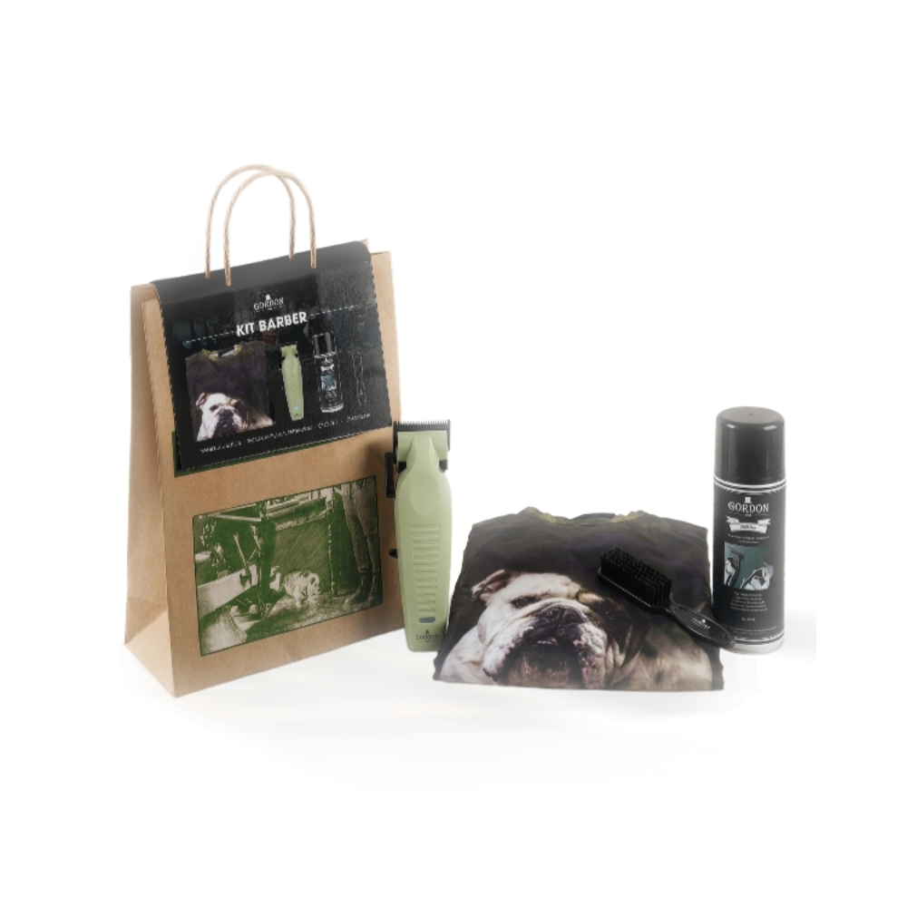 GORDON KIT BARBER MANTELLA BULLDOG+ TAGLAICAPELLI ALTE PRESTAZIONI+ OLIO 3IN1+ SPAZZOLA BARBER