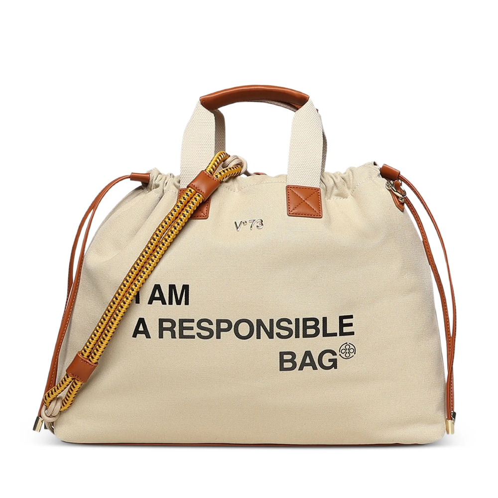 V°73 BORSA SINTETICA DONNA RESPONSIBLE OFF WHITE/CUOIO 73BS9N005