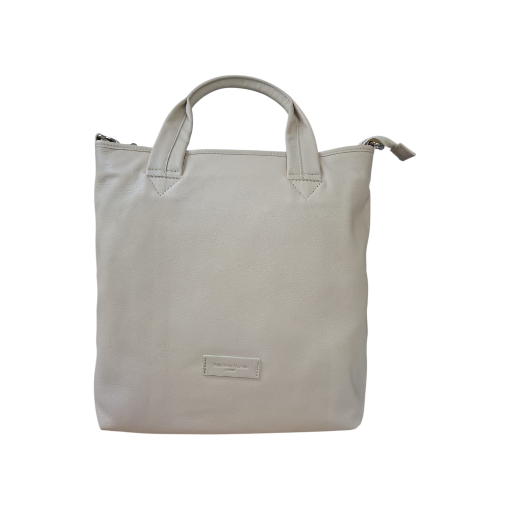 PELLETTERIA VENETA SHOPPER IN PELLE LISCIA COLLETTO M26428 BEIGE