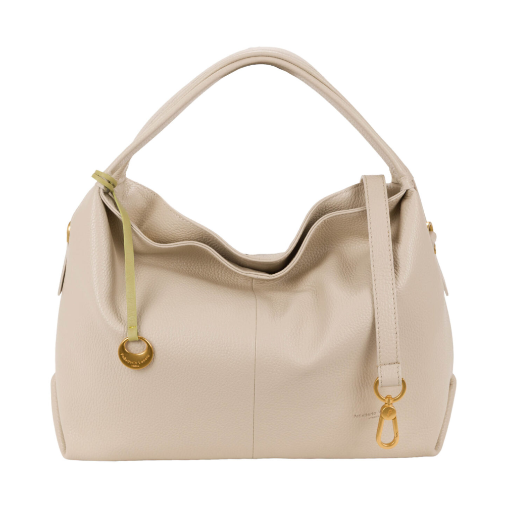 PELLETTERIA VENETA BORSA A SPALLA IN PELLE MARTELLATA FONDAMENTA D26121 BEIGE