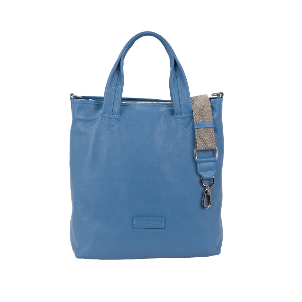 PELLETTERIA VENETA SHOPPER IN PELLE LISCIA COLLETTO M26428 AZZURRO